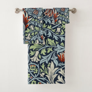 Morris Navy Blue Snakeshead Floral Wallpaper Bath Towel Set
