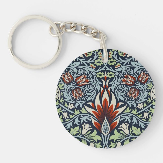 Morris Navy Blue Snakeshead Floral Wallpaper Key Ring (Front)