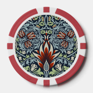 Morris Navy Blue Snakeshead Floral Wallpaper Poker Chips