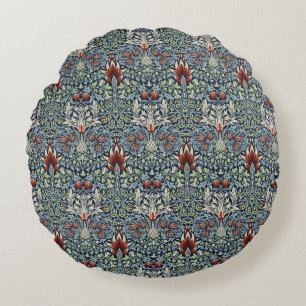 Morris Navy Blue Snakeshead Floral Wallpaper Round Cushion