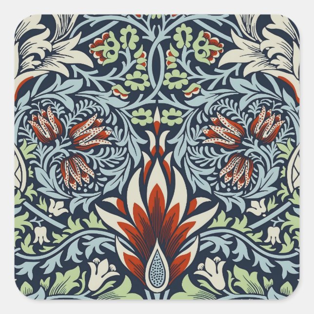 Morris Navy Blue Snakeshead Floral Wallpaper Square Sticker (Front)