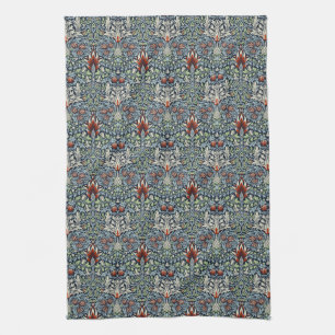 Morris Navy Blue Snakeshead Floral Wallpaper Tea Towel