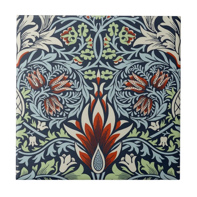 Morris Navy Blue Snakeshead Floral Wallpaper Tile (Front)