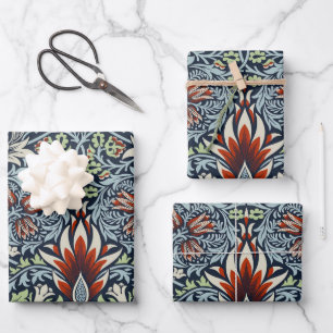 Morris Navy Blue Snakeshead Floral Wallpaper Wrapping Paper Sheet