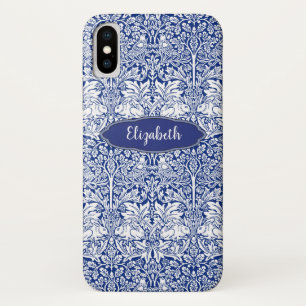 Morris Pattern Blue Rabbit Personalised Monogram iPhone X Case