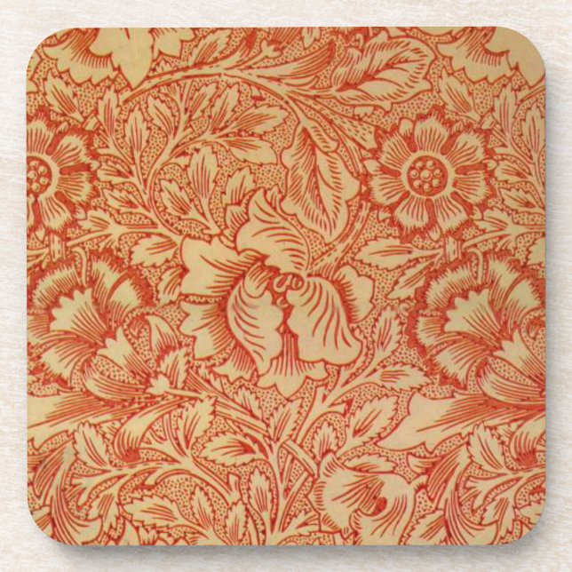 Morris - Pink and Poppy.floral pattern Coaster (Front)