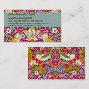 Morris Red Background Strawberry Thief Pattern Business Card