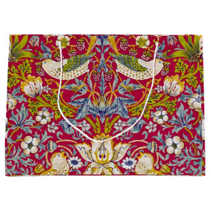 Morris Red Background Strawberry Thief Pattern Large Gift Bag