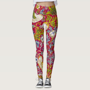 Morris Red Background Strawberry Thief Pattern Leggings