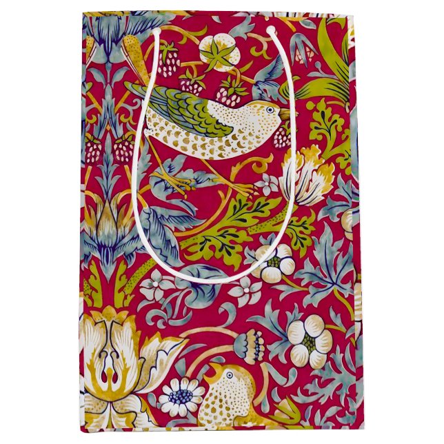 Morris Red Background Strawberry Thief Pattern Medium Gift Bag (Front)