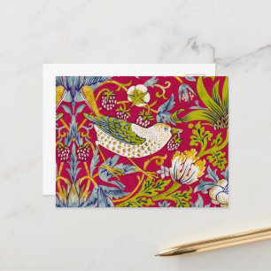 Morris Red Background Strawberry Thief Pattern Postcard