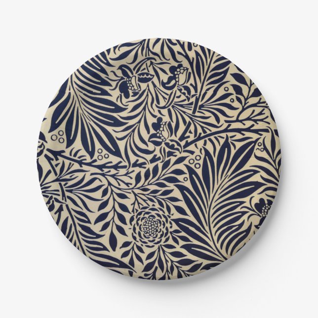 Morris - Spray - Navy Blue and neutral Paper Plate (Front)