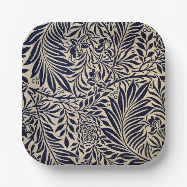 Morris - Spray - Navy Blue and neutral Paper Plate (Front)