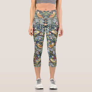 Morris - Strawberry Thief Bird & Floral Pattern Capri Leggings