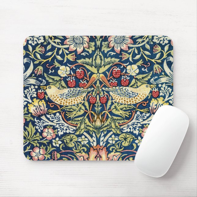 Morris - Strawberry Thief Bird & Floral Pattern Mouse Mat (With Mouse)