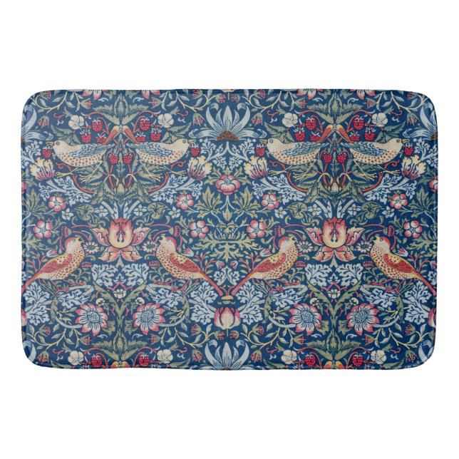 Morris Strawberry Thief Classic Indigo Blue Fine Bath Mat (Front)