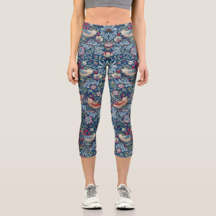 Morris Strawberry Thief Classic Indigo Blue Fine Capri Leggings