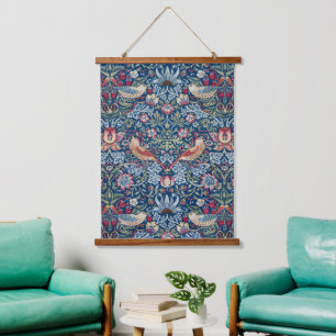 Morris Strawberry Thief Classic Indigo Blue Fine Hanging Tapestry