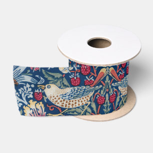 Morris Strawberry Thief Classic Indigo Blue Fine Satin Ribbon