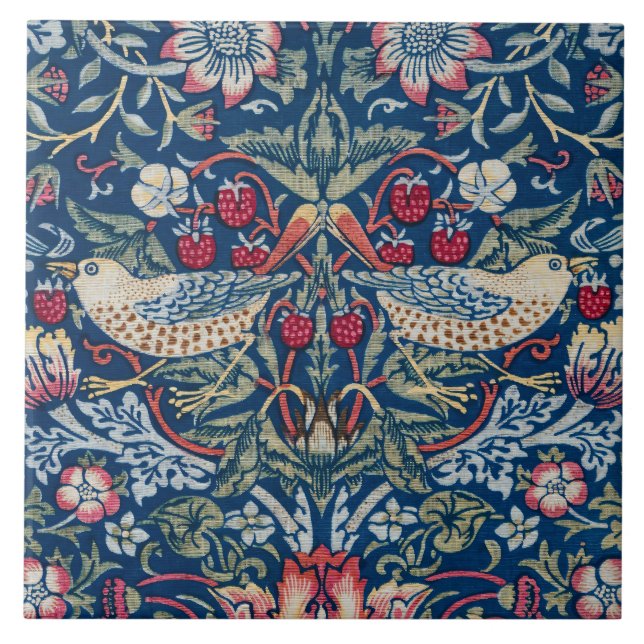 Morris Strawberry Thief Classic Indigo Blue Fine Tile (Front)