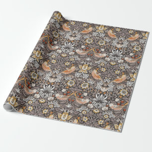 Morris Strawberry Thief Floral Pattern Earth Tones Wrapping Paper