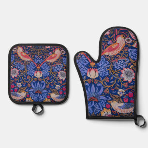 Morris Strawberry Thief Lavender Purple Rose Art Oven Mitt & Pot Holder Set