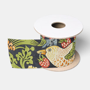 Morris Strawberry Thief Navy Blue Vintage Fine Art Satin Ribbon