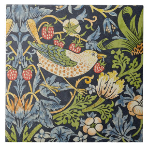 Morris Strawberry Thief Navy Blue Vintage Fine Art Tile