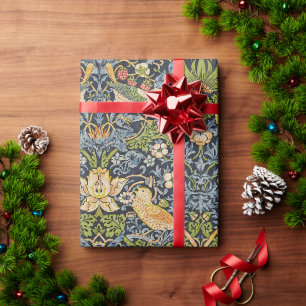 Morris Strawberry Thief Navy Blue Vintage Fine Art Wrapping Paper
