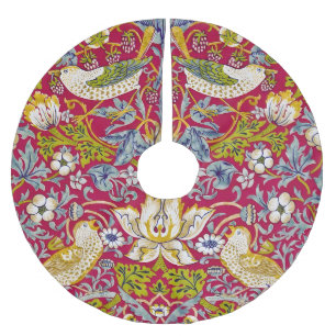 Morris Strawberry Thief Raspberry Red Lime Floral Brushed Polyester Tree Skirt