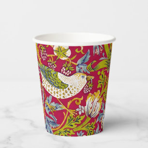 Morris Strawberry Thief Raspberry Red Lime Floral Paper Cups