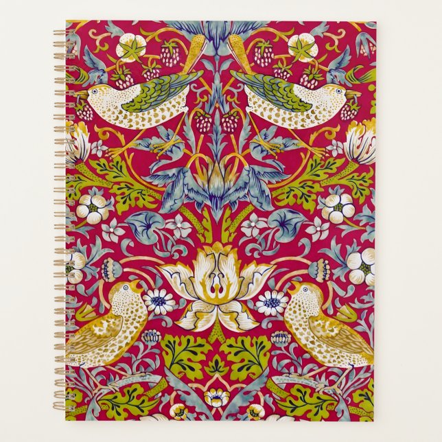Morris Strawberry Thief Raspberry Red Lime Floral Planner (Front)