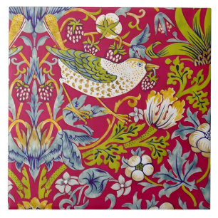 Morris Strawberry Thief Raspberry Red Lime Floral Tile