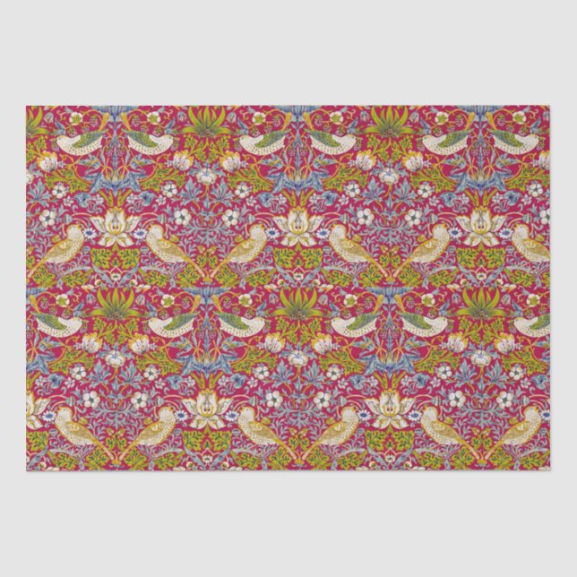 Morris Strawberry Thief Raspberry Red Lime Floral Tissue Paper (Front)