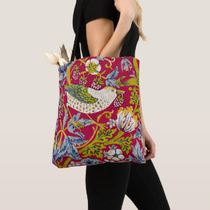 Morris Strawberry Thief Raspberry Red Lime Floral Tote Bag