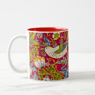 Morris Strawberry Thief Raspberry Red Lime Floral Two-Tone Coffee Mug