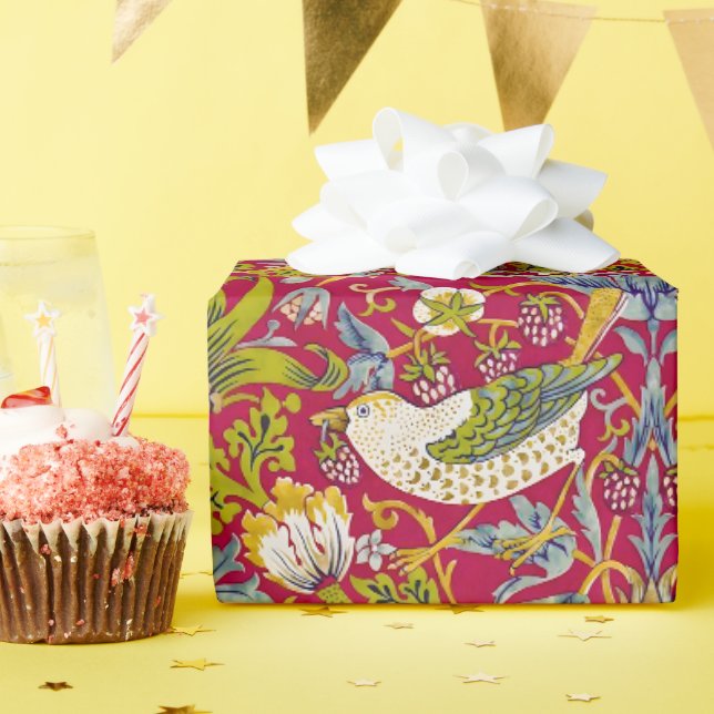 Morris Strawberry Thief Raspberry Red Lime Floral Wrapping Paper (Birthday Party)