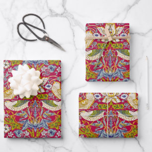 Morris Strawberry Thief Raspberry Red Lime Floral Wrapping Paper Sheet
