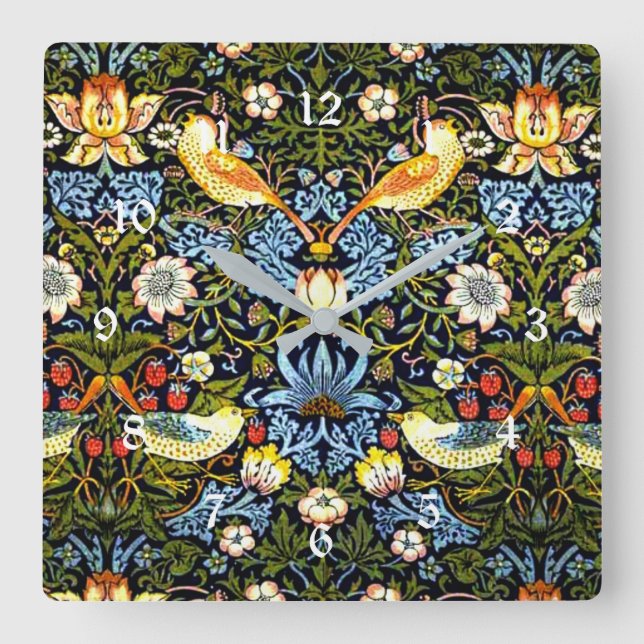 Morris - Strawberry Thief, Square Wall Clock (Front)