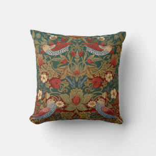 Morris Strawberry Thief Teal Green Red Floral Art Cushion