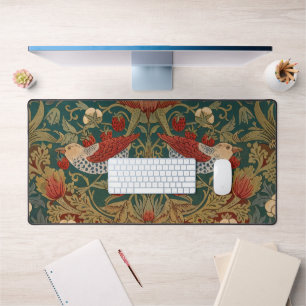 Morris Strawberry Thief Teal Green Red Floral Art Desk Mat