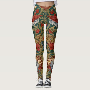 Morris Strawberry Thief Teal Green Red Floral Art Leggings