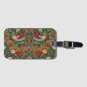 Morris Strawberry Thief Teal Green Red Floral Art Luggage Tag
