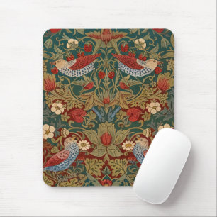 Morris Strawberry Thief Teal Green Red Floral Art Mouse Mat