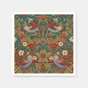 Morris Strawberry Thief Teal Green Red Floral Art Napkin