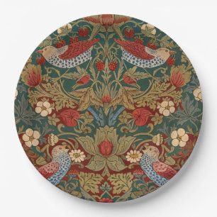 Morris Strawberry Thief Teal Green Red Floral Art Paper Plate
