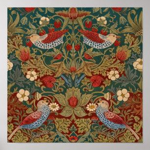 Morris Strawberry Thief Teal Green Red Floral Art Poster