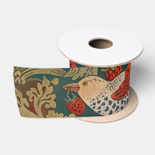 Morris Strawberry Thief Teal Green Red Floral Art Satin Ribbon