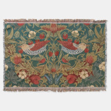 Morris Strawberry Thief Teal Green Red Floral Art