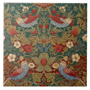 Morris Strawberry Thief Teal Green Red Floral Art Tile
